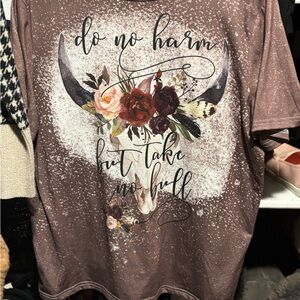 Mauve Bleach Splattered Western T-Shirt with Floral Design